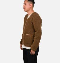 Zip Up Vee Cardigan Bark